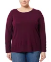 Melissa Paige Plus Size Button-cuff Boat-beck Sweater In Cabarnet