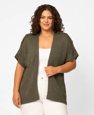 Melissa Paige Plus Size Button Shoulder Flyaway Open Front Cardigan, Macy's Exclusive In Green