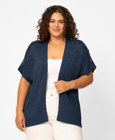 Melissa Paige Plus Size Button Shoulder Flyaway Open Front Cardigan, Macy's Exclusive In Blue
