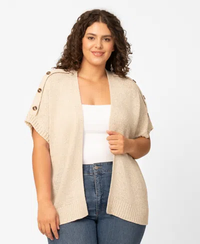Melissa Paige Plus Size Button Shoulder Flyaway Open Front Cardigan, Macy's Exclusive In Neutral