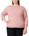 Melissa Paige Plus Size Button-trim Drop-shoulder Sweater In Pink