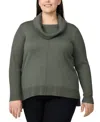 Melissa Paige Plus Size Cowlneck High-low Sweater In Green