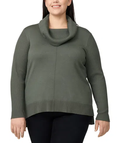 Melissa Paige Plus Size Cowlneck High-low Sweater In Green