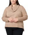 Melissa Paige Plus Size Cowlneck High-low Sweater In Neutral