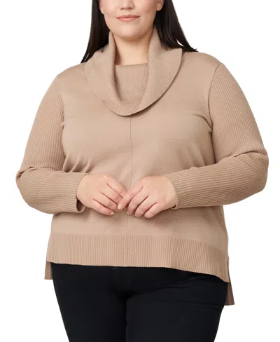 Melissa Paige Plus Size Cowlneck High-low Sweater In Neutral