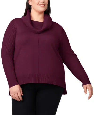 Melissa Paige Plus Size Cowlneck High-low Sweater In Purple