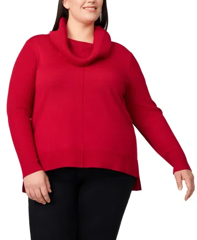Melissa Paige Plus Size Cowlneck High-low Sweater In Red