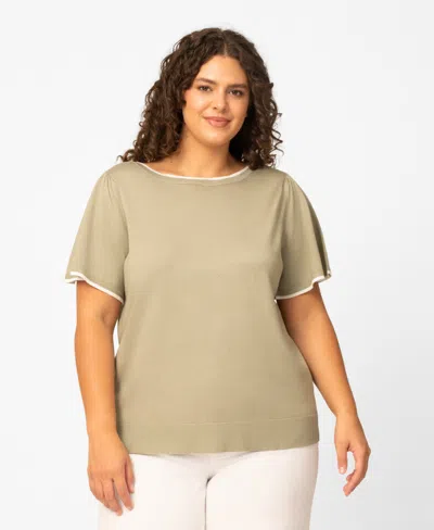 Melissa Paige Plus Size Elbow Flare-sleeve Boat Neck Top, Macy's Exclusive In Green