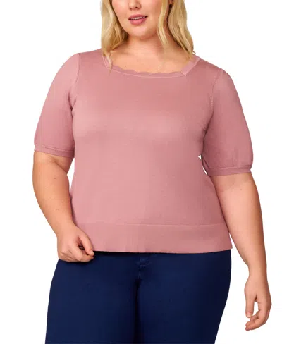 MELISSA PAIGE PLUS SIZE ELBOW-SLEEVE SCALLOPED-NECK SWEATER, EXCLUSIVELY