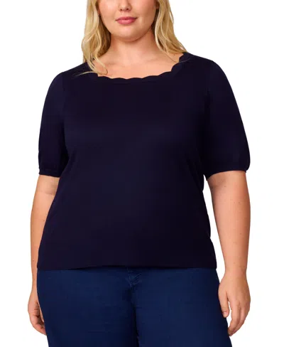 MELISSA PAIGE PLUS SIZE ELBOW-SLEEVE SCALLOPED-NECK SWEATER, EXCLUSIVELY
