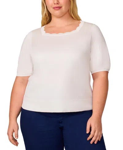 MELISSA PAIGE PLUS SIZE ELBOW-SLEEVE SCALLOPED-NECK SWEATER, EXCLUSIVELY