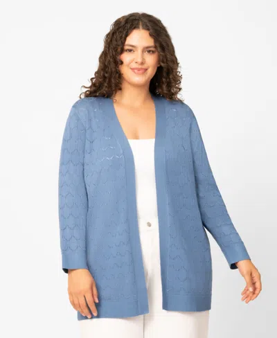 Melissa Paige Plus Size Geometric Stitch Flyaway Open Front Cardigan, Macy's Exclusive In Blue