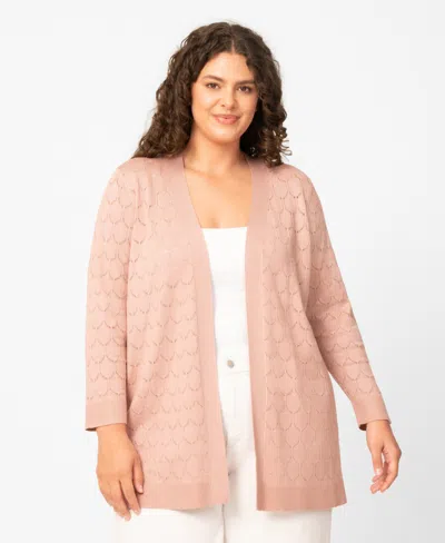 Melissa Paige Plus Size Geometric Stitch Flyaway Open Front Cardigan, Macy's Exclusive In Pink