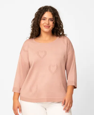 Melissa Paige Plus Size Heart Textured Sweater, Macy's Exclusive In Pink