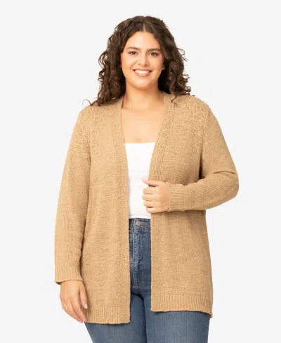 Melissa Paige Plus Size Jersey Stitch Long Open Front Cardigan, Macy's Exclusive In Brown