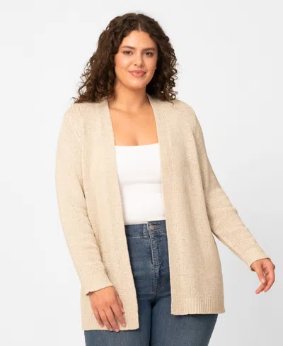 Melissa Paige Plus Size Jersey Stitch Long Open Front Cardigan, Macy's Exclusive In Neutral