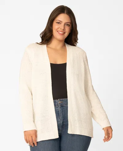 Melissa Paige Plus Size Jersey Stitch Long Open Front Cardigan, Macy's Exclusive In White