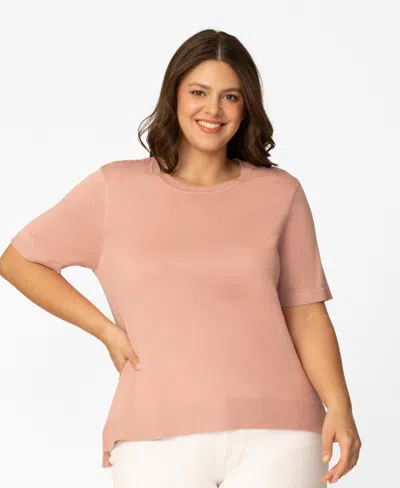 Melissa Paige Plus Size Lace Shoulder Boxy Crewneck Top, Macy's Exclusive In Pink