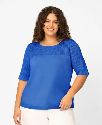 Melissa Paige Plus Size Mixed Cable Round Hem Crewneck Sweater, Macy's Exclusive In Blue