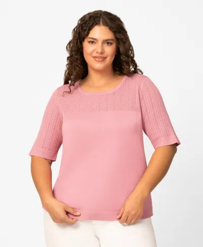 Melissa Paige Plus Size Mixed Cable Round Hem Crewneck Sweater, Macy's Exclusive In Pink