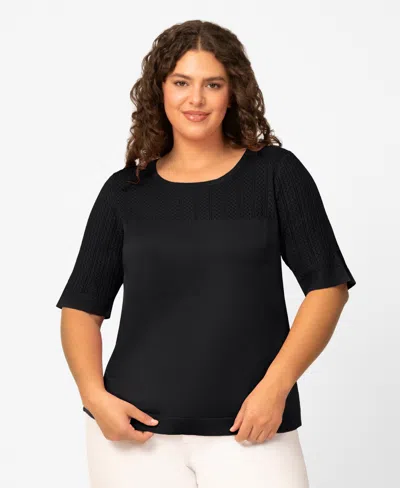 Melissa Paige Plus Size Mixed Cable Round Hem Crewneck Sweater, Macy's Exclusive In Black