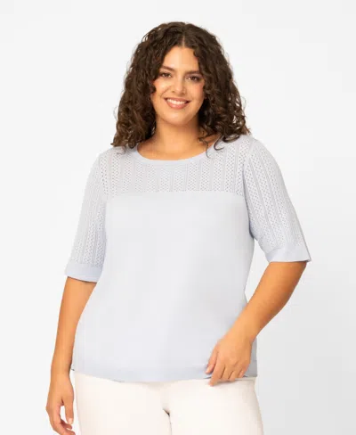 Melissa Paige Plus Size Mixed Cable Round Hem Crewneck Sweater, Macy's Exclusive In Gray