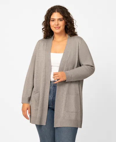 Melissa Paige Plus Size Open-front Cardigan Sweater, Exclusively At Macy's In Gray