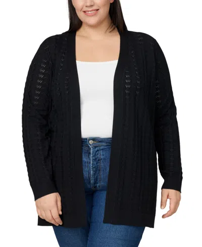 Melissa Paige Plus Size Pointelle Cardigan Sweater In Black