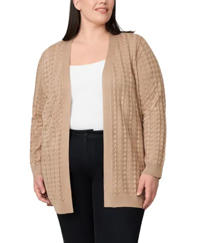 Melissa Paige Plus Size Pointelle Cardigan Sweater In Brown