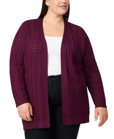 Melissa Paige Plus Size Pointelle Cardigan Sweater In Purple