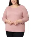Melissa Paige Plus Size Ribbed-yoke Pullover Sweater In Pink