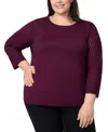 Melissa Paige Plus Size Pointelle-yoke 3/4-sleeve Sweater In Red
