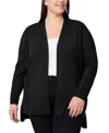 Melissa Paige Plus Size Ribbed-trim High-low Cardigan Sweater In Black