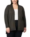 Melissa Paige Plus Size Ribbed-trim High-low Cardigan Sweater In Green