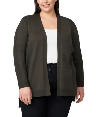 Melissa Paige Plus Size Ribbed-trim High-low Cardigan Sweater In Green