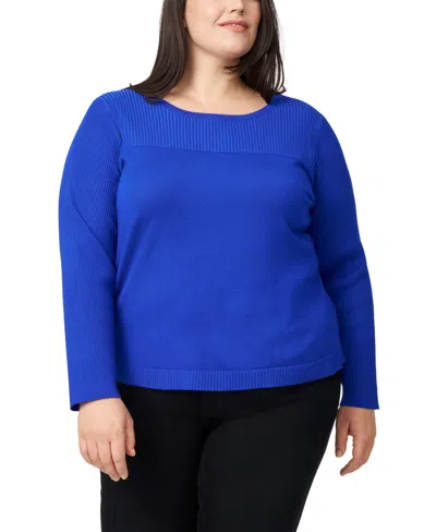 Melissa Paige Plus Size Ribbed-yoke Pullover Sweater In Blue