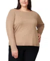 Melissa Paige Plus Size Ribbed-yoke Pullover Sweater In Brown