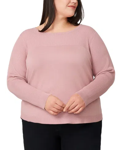 Melissa Paige Plus Size Ribbed-yoke Pullover Sweater In Pink