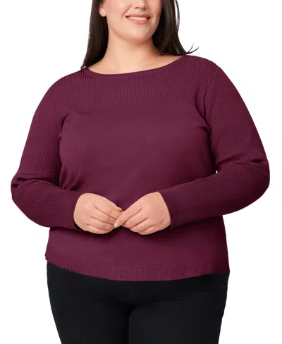 Melissa Paige Plus Size Ribbed-yoke Pullover Sweater In Red