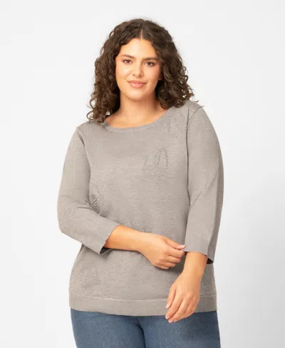 Melissa Paige Plus Size Sailboat Textured High Low Pull-on Sweater, Macy's Exclusive In Gray