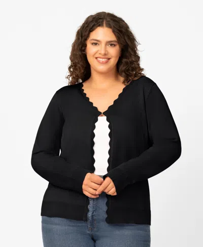 Melissa Paige Plus Size Scalloped Trim Button Front Cardigan, Macy's Exclusive In Blue