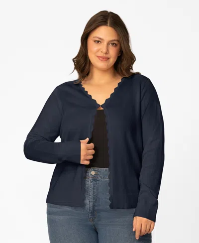 Melissa Paige Plus Size Scalloped Trim Button Front Cardigan, Macy's Exclusive In Blue