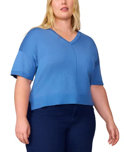 MELISSA PAIGE PLUS SIZE SEAMED V-NECK SWEATER, EXCLUSIVELY AT MACY'S