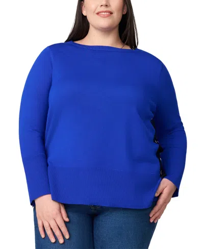 Melissa Paige Plus Size Side-button Tunic Sweater In Blue