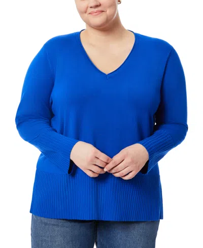 MELISSA PAIGE PLUS SIZE SOLID V-NECK HIGH-CUFF SWEATER