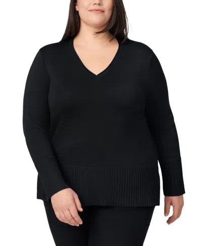 Melissa Paige Plus Size Solid V-neck High-cuff Sweater In Animal Print