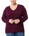 Melissa Paige Plus Womens Striped Knit Cardigan Sweater In Cabarnet R