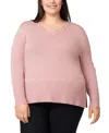 Melissa Paige Plus Size Solid V-neck High-cuff Sweater In Pink