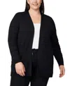 Melissa Paige Plus Size Ribbed-trim High-low Cardigan Sweater In Black
