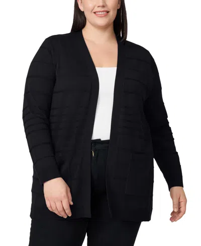 MELISSA PAIGE PLUS SIZE TEXTURED STRIPE CARDIGAN SWEATER